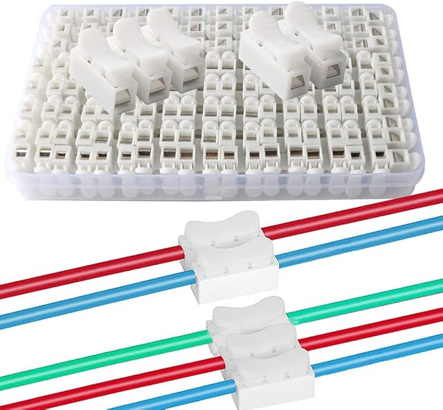 QitinDasen 62 Pcs Spring Wire Connectors Kit, Quick Cable Connector Terminal Block, Electrical Cable Clamp Terminal Block Connector, No Screw No Welding (50 Pcs CH2 + 12 Pcs CH3)