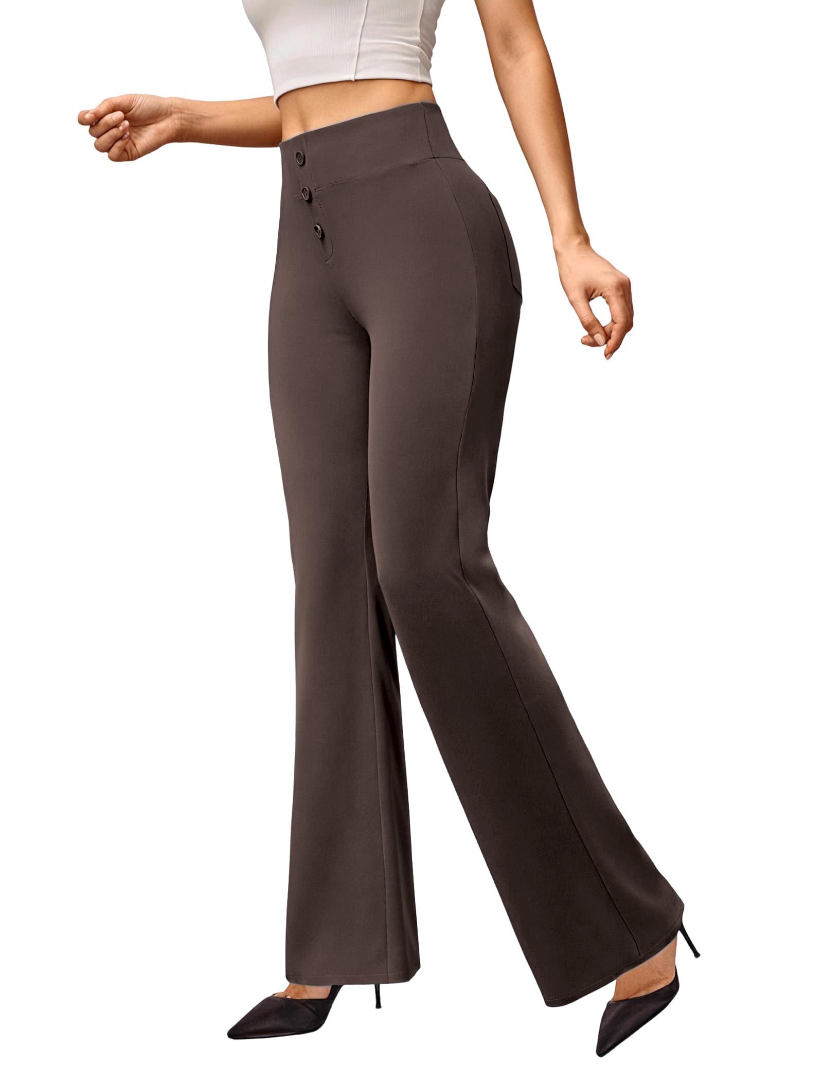 Friptspyg Hosen Damen Business Schlaghose mit Taschen Stretch Arbeits Hose High Waist Yogahose mit Knöpfe Für Freizeit Alltag Und Bewegung