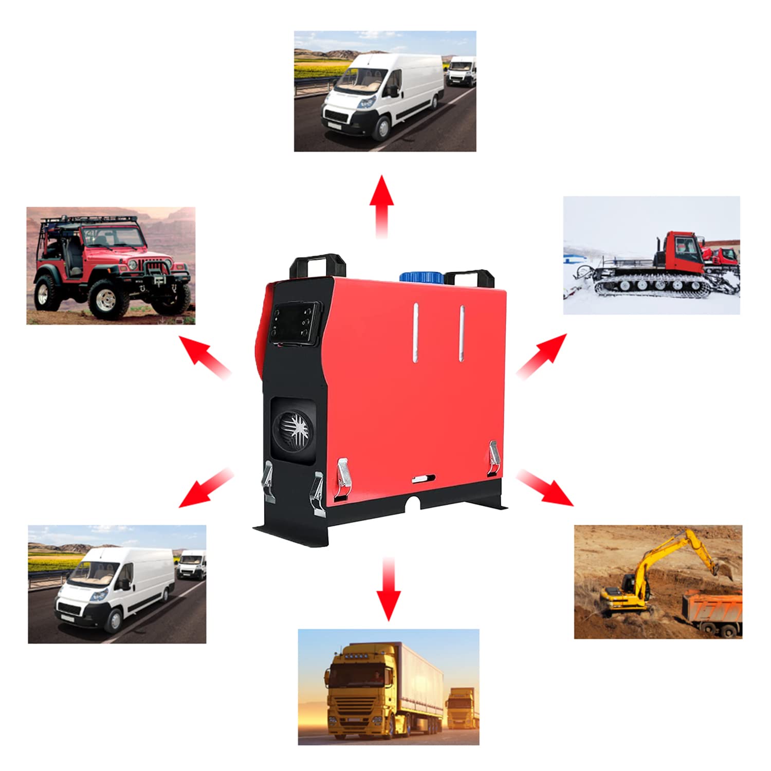 Triclicks - Calentador de aire diésel (12 V, 8 KW, 4 agujeros), calefacción de aparcamiento, set de termostato LCD, calefacción rápida, ventilador para remolque de coche