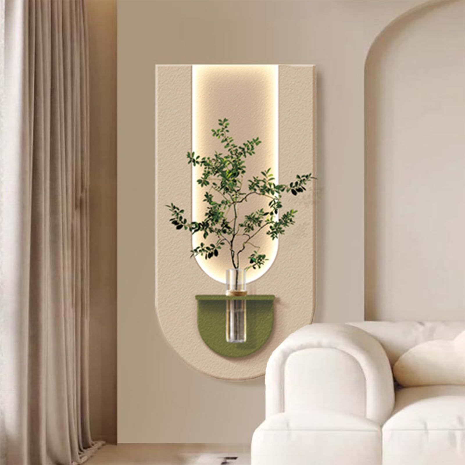PGZMDTWI 3D Sandstone Textured LED Glass Vase Green Plant Sculpture,Modern Living Room Entryway Home Wall Decor(B,70 * 140CM .6 * 55.2IN)