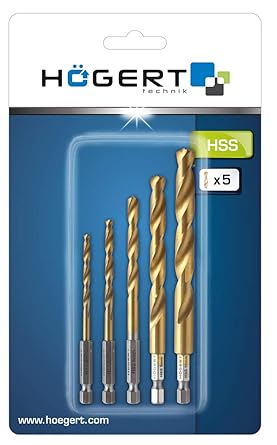 Hogert Technik Germany Metal drill bit set: 4.5.6.8.10 mm, made of HSS steel