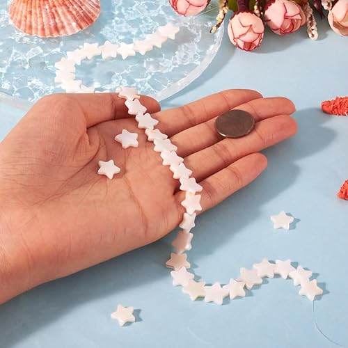 Miniatura 4 de Fashewelry 38 cuentas sueltas de concha de agua dulce natural de estrella celestial, cuentas espaciadoras planas de cinco puntas totalmente
