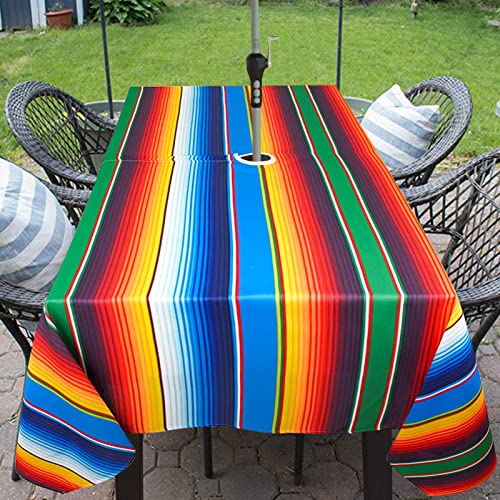 bnhjsdw Mexican Strips Outdoor Tablecloth with Umbrella Hole for Rectangle Table, Waterproof Strip Patio Table Cloth with Zipper - 60 x 102 inches by bnhjsdw - Image 3