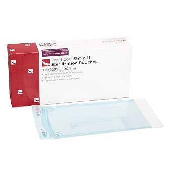 Practicon 5.25 x 11 Self-Sealing Sterilization Pouches, Autoclave Sterilizer Bags with Indicators for Dental, Medical, Tattoo, Nail Instruments and Tools, 200 Per Box