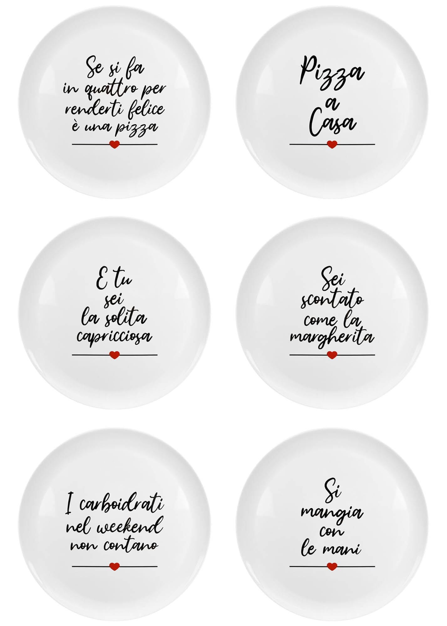 IlGruppone Set di 6 Pezzi Piatti per Pizza Grandi in Melamina Ø 33 Cm Piatto Cucina Pizze Piatti Piani XXL Decorati con Scritte Moderni Certificati Contatto Alimentare