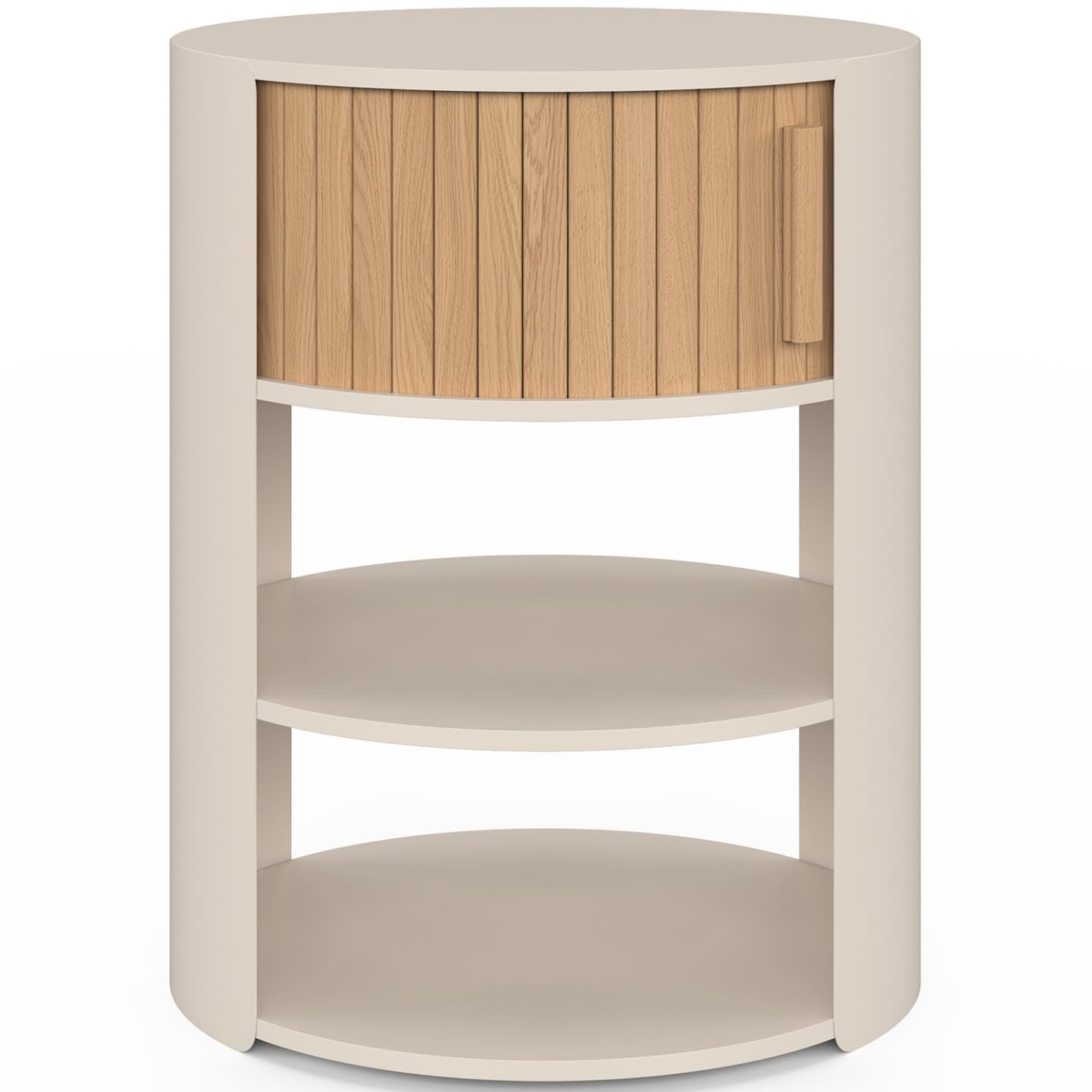 IDMarket - 2 chevets Ronds TONO 1 tiroir Beige et Effet Lattes