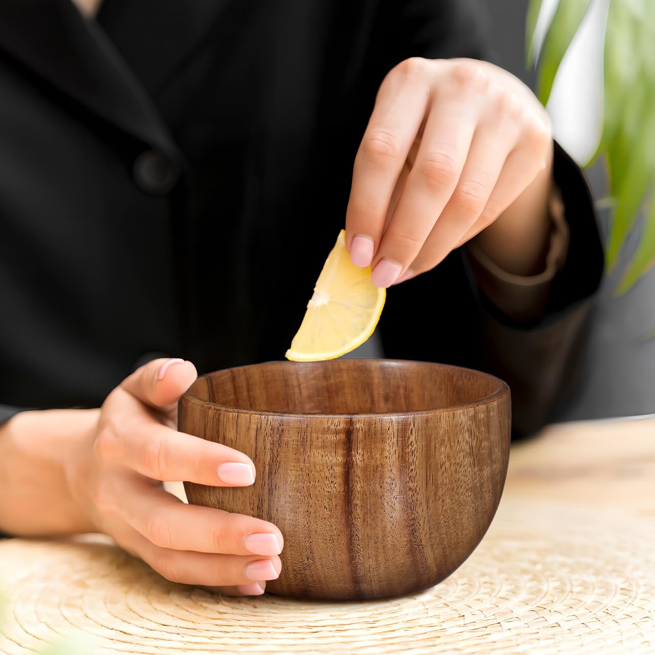 Ensemble De 6 Bols En Bois Rond 6 Pouces - Lavables, Réutilisables, Bols Rustiques Pour Salade, Fruits, Soupe Et Collations