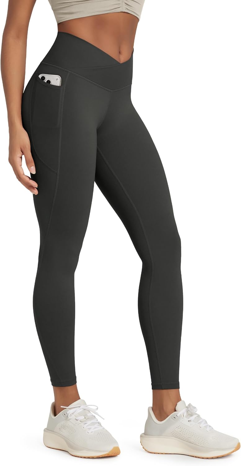 ODODOS Buttery Soft Cross Waist Leggings with Pockets for Women, ODCLOUD 25" / 28" Crossover Lounge Yoga Pants