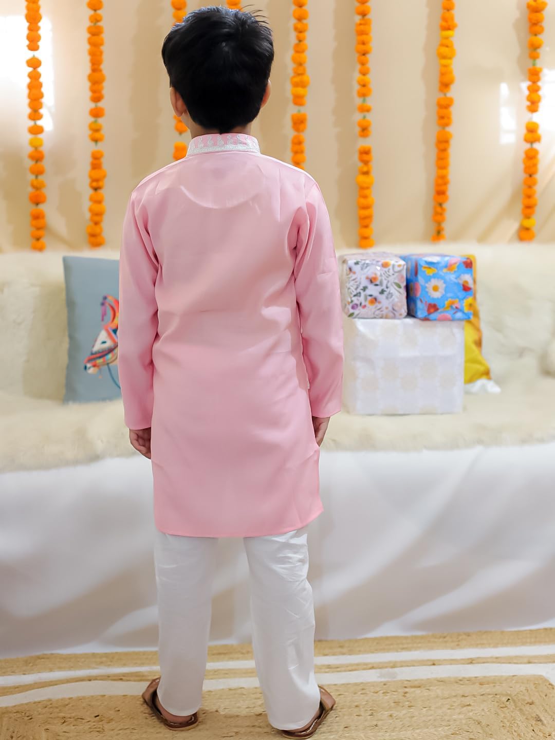 BownBee Pure Chanderi Embroidered Attached Jacket Kurta Pajama for Boys