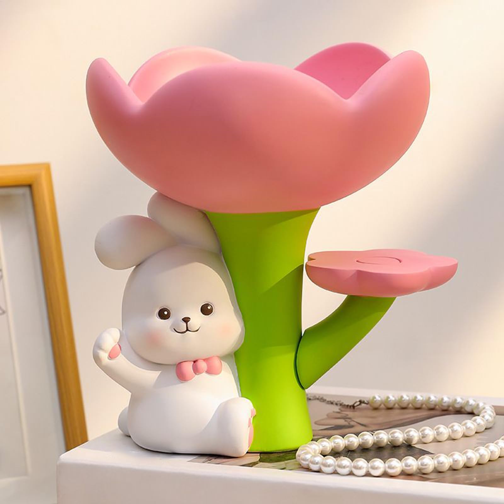 Dekoracja króliczka królika, urocza figurka królika, dekoracyjne pudełko do przechowywania biżuterii, Collectible Easter Table Centerpiece, Portable Compact Versatile Ideal for Home, Living