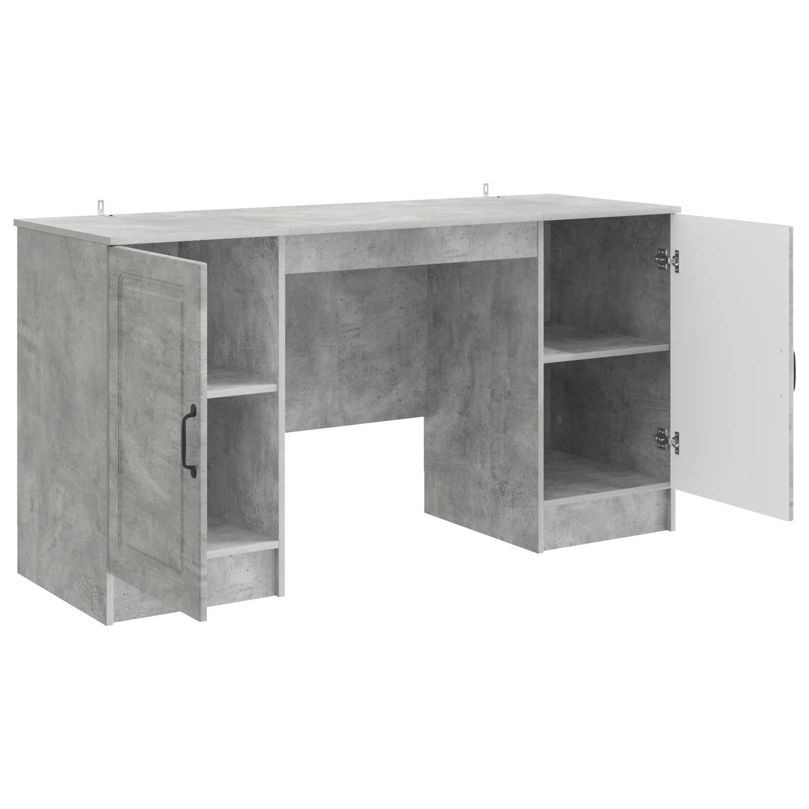Scrivania con Libreria Grigio Cemento 142,5x50x75 cm | Mobile porta PC salvaspazio per studio e ufficio con quattro ante e ripiani interni per organizzare documenti.