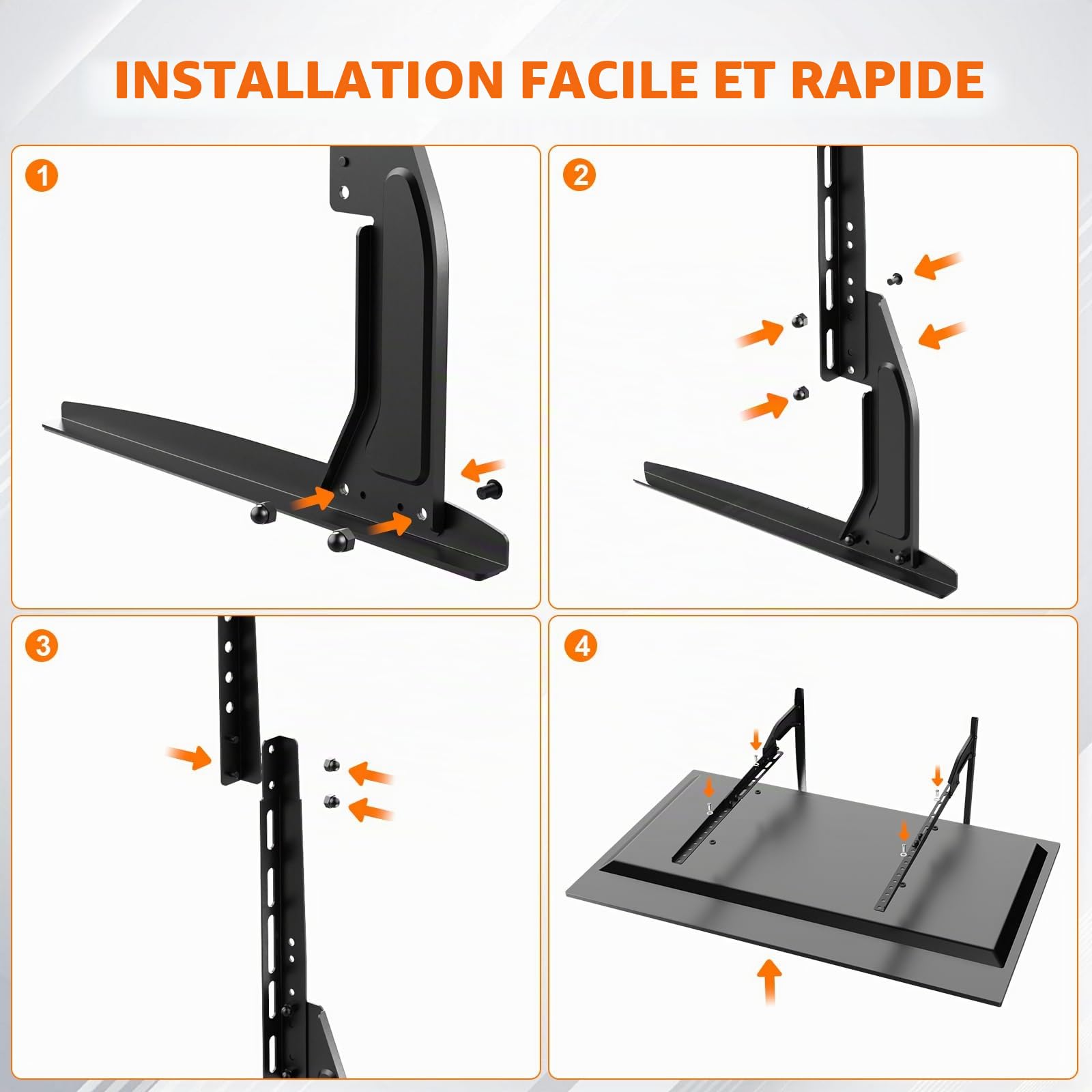GRIFEMA Pied TV Universel pour Téléviseurs 22"-80", Hauteur Ajustable, Supporte Jusqu'à 50kg, VESA Max 800x400mm, Montage Facile - Noir