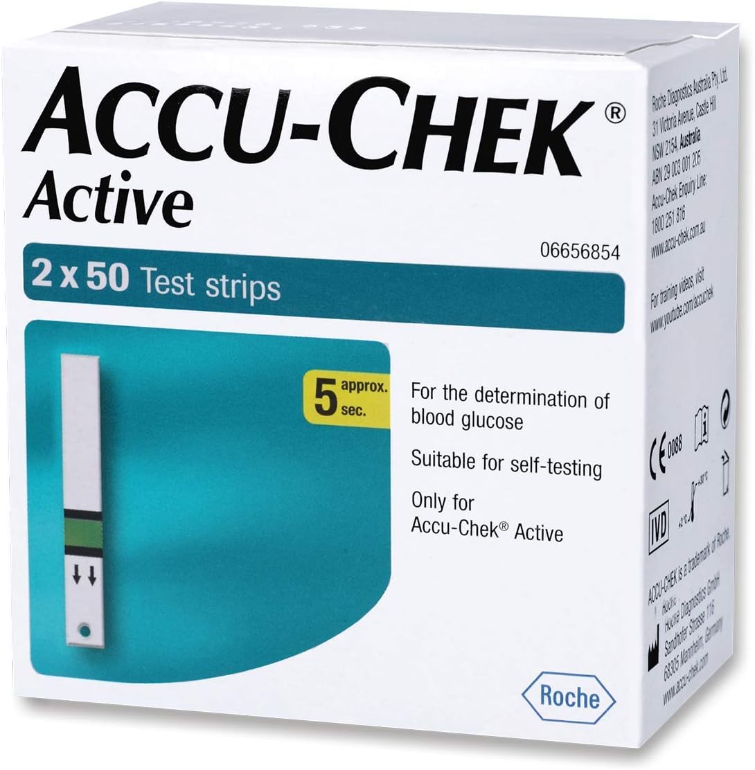 Active Test Strips | For use with Accu-Chek Active Glucometer | Pack of 100 Strips