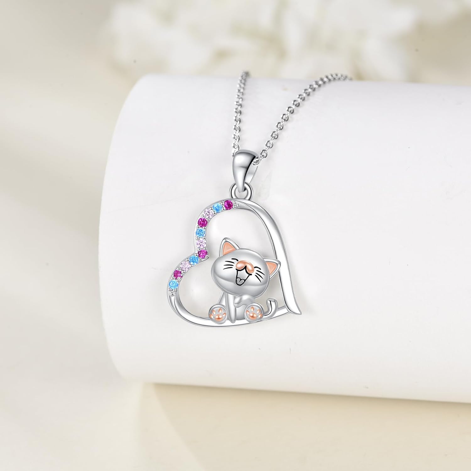 YAFEINI Cat Necklace 925 Sterling Silver Kitten Pendant Necklace Pet Jewelry Cat Gifts for Women - Image 3