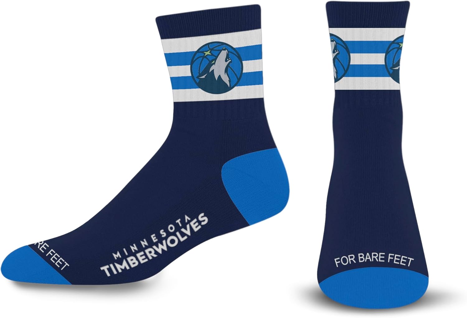 For Bare Feet NBA mens Nba 5 Stripe Logo Quarter Sock Large