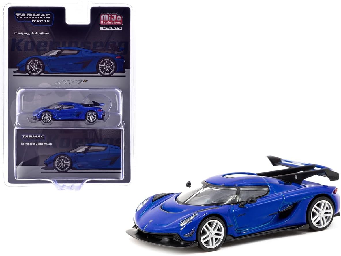 1:64 Scale Diecast Model Car Compatible with Koenigsegg Jesko Attack Blue Metallic Limited Edition by Tarmac T64G-TL052-BL