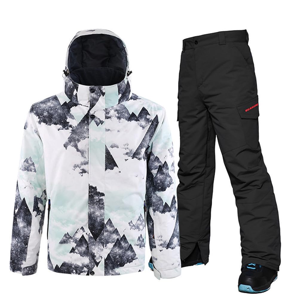 HOTIAN Giacca da sci da Uomo e pantaloni Set, Uomo invernale Calda,Pantaloni Da Sciimpermeabili E Cappotto,per Il Lavoro All'aperto Sci Pesca Equitazione Moto