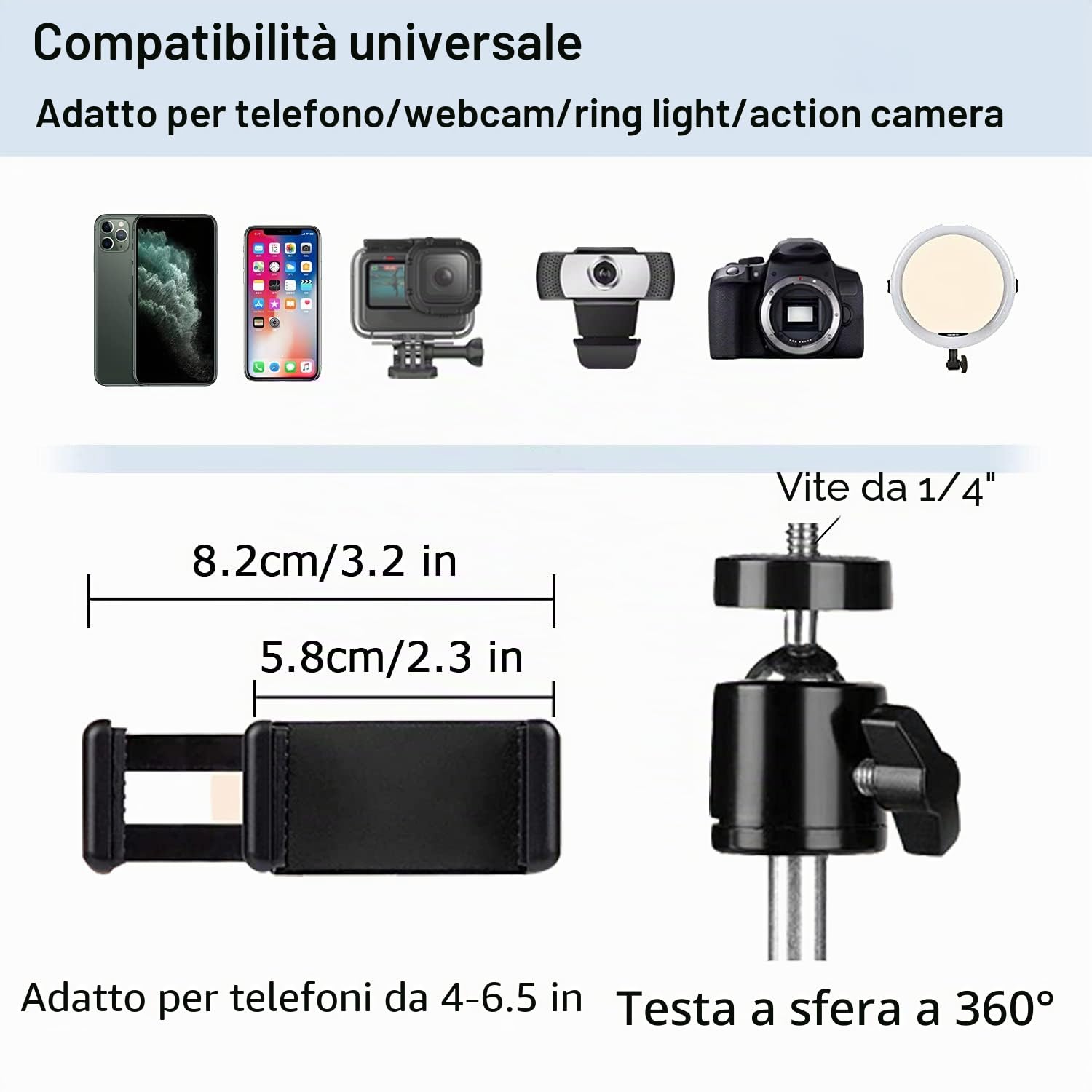 Supporto per Telefono Cellulare, Supporto Cellulare, Rotazione a 360° Supporto per Video Braccio articolato Braccio Flessibile per Supporto per riprese fotografiche Piatte Livestream -Nero