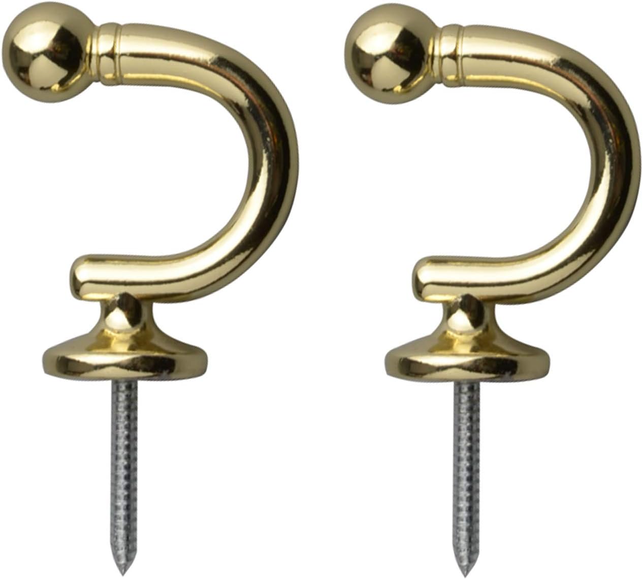 Round Head Curtain Hooks,Wall Mounted Tieback Tassel Holder,Window Drapery Tiebacks Hooks Clothes Coat Hat Towel Hanger Holder, Set of 2，Gold : Everything Else