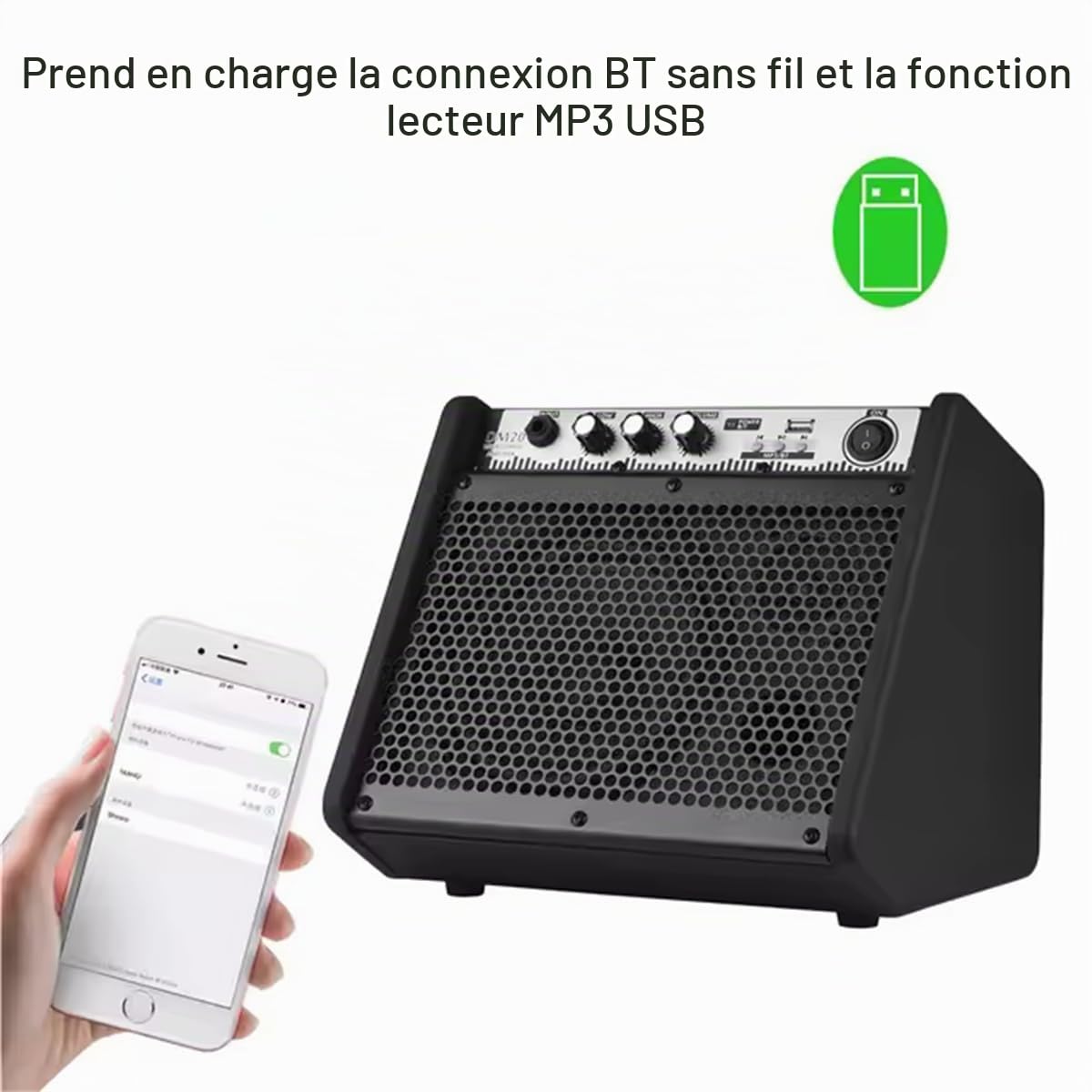 Coolmusic DM20 Bluetooth amplificateur de Moniteur Personnel amplificateur de Batterie électrique Haut-Parleur, Clavier et Haut-Parleur de Guitare Acoustique (20W avec câble)