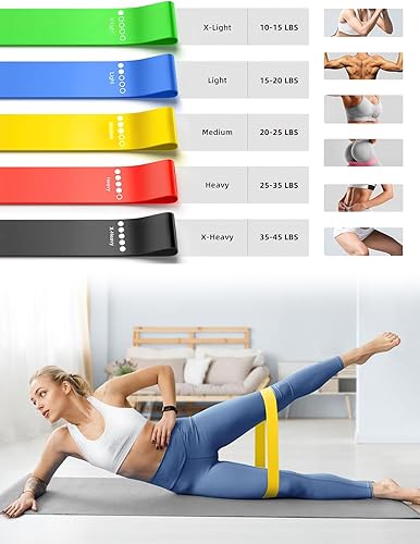 Miniatura 2 de 5 bandas elásticas para ejercicio, bandas elásticas para piernas de trasero, con manual de instrucciones (idioma español no garantizado) y bolsa de