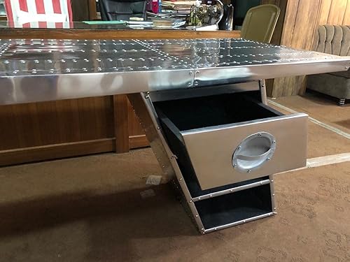 Miniatura 3 de Nautical-Mart Aviator Wing Desk Mesa de aluminio Muebles de aviador (derecho, 60 pulgadas)