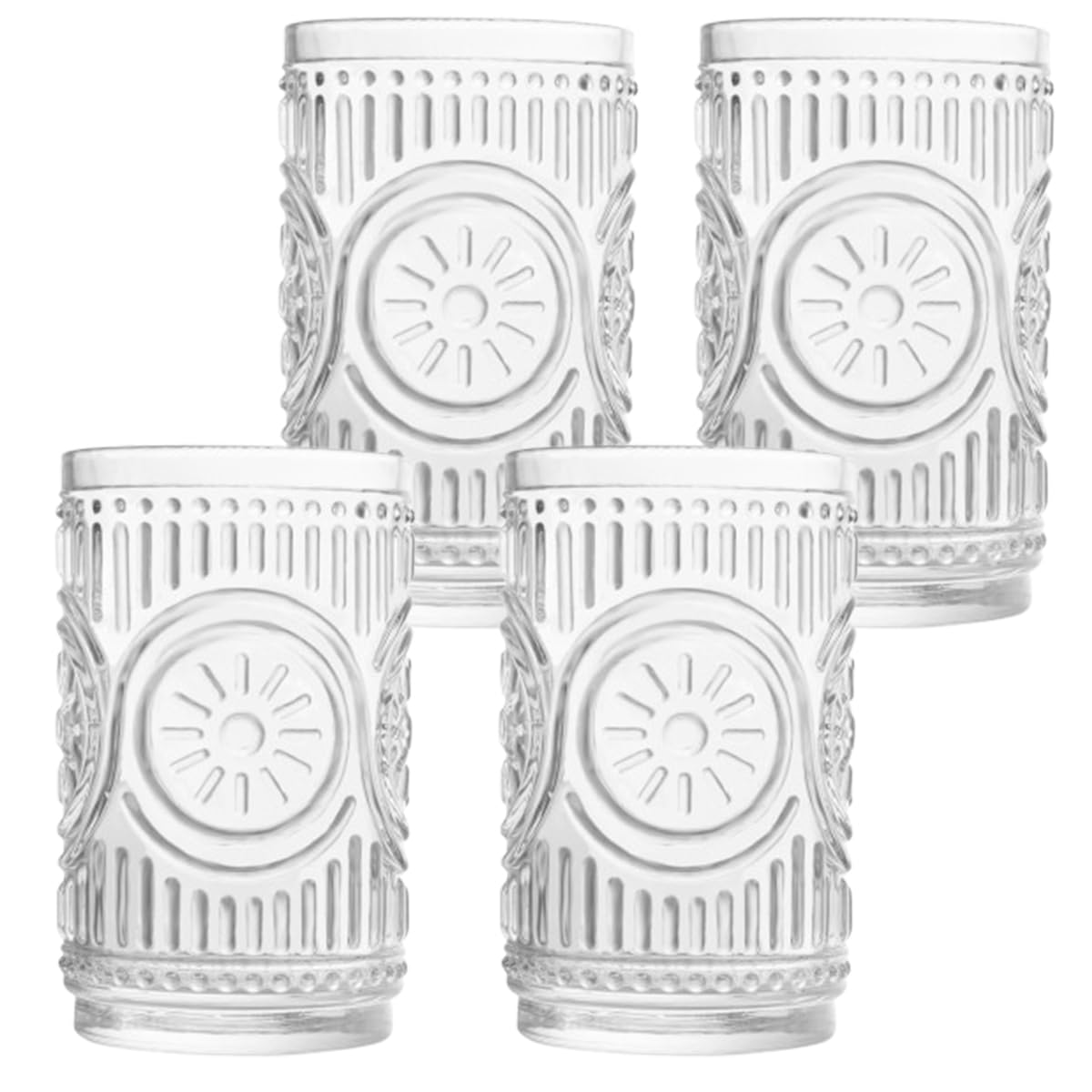 Vintage Ripple Glassware Set of 4 14 oz - Cocktail Highball Glasses for Mixed Drinks Style 2
