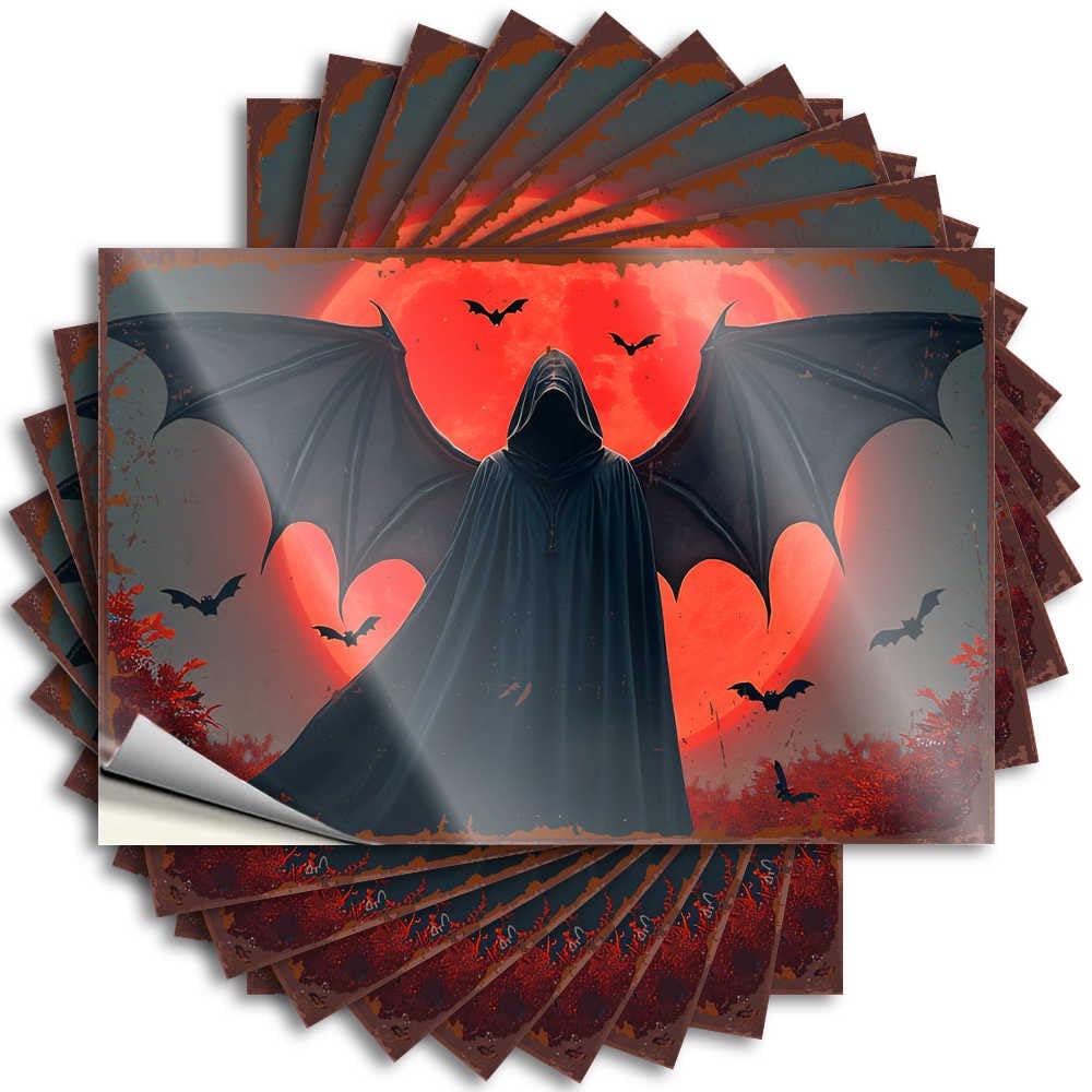 Fzfn Colour Silhouetted Figure With Bat Wings Against A Heart-Shaped Sunset Smiley Face Funny Outdoor Decor - Funny Sticker Wall Removable Vinyl Decal(8X12cm)