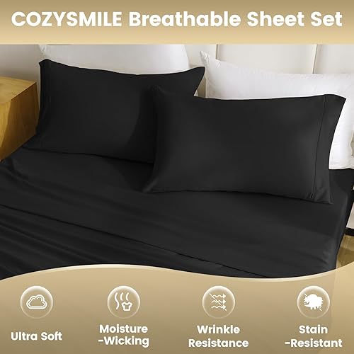 Miniatura 6 de CozySmile Juego de sábanas y fundas de almohada, 3 piezas, súper suaves, transpirables, con bolsillo profundo de 16 pulgadas, de lujo, sin arrugas,