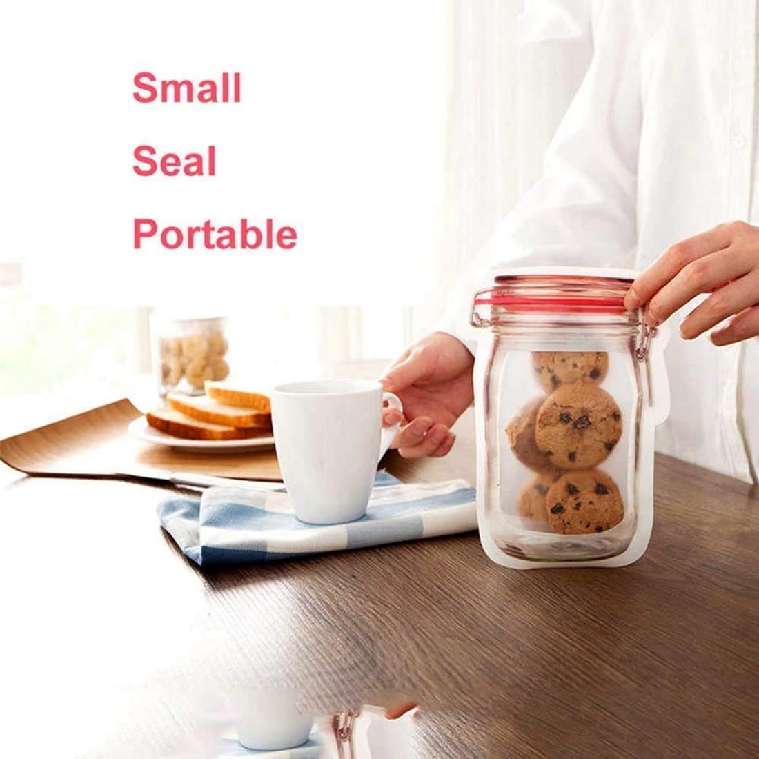 RENARSH Reusable Airtight Seal Plastic Food Storage Mason Jar Zipper Bags Set - 3 Pc (3-Different Size) - Image 4 thumbnail