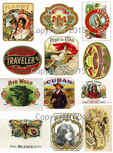Vintage Victorian Cigar Labels Collage Sheet Art Images for Decoupage,