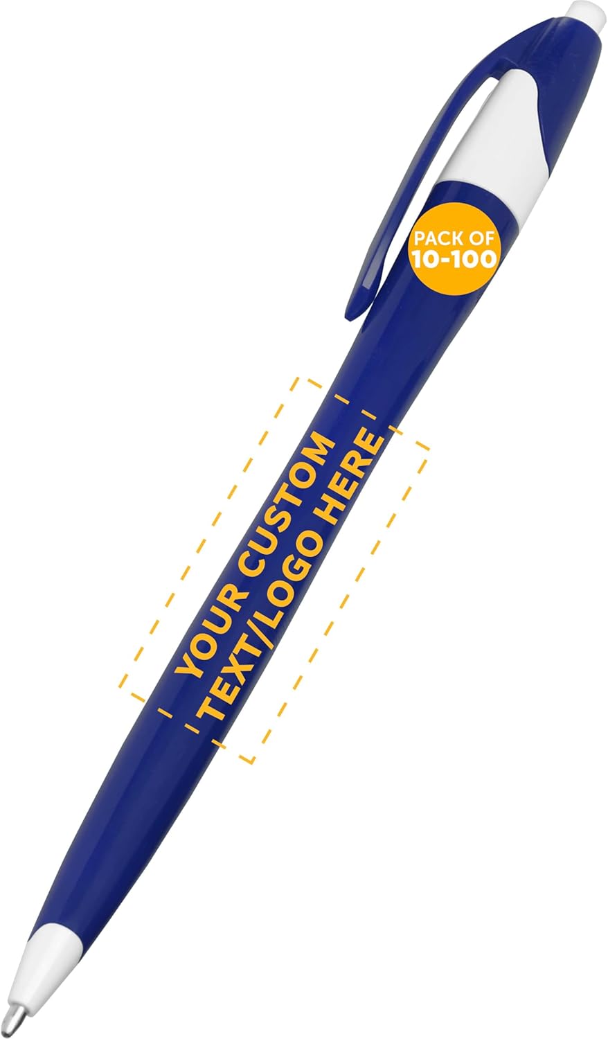 DISCOUNT PROMOS Custom Two Tone Plastic Office Pens Set of 10/50/100, Personalized Bulk Pack - Black Ink, Great for Office, School, Business, Tradeshows, Other Events - Blue