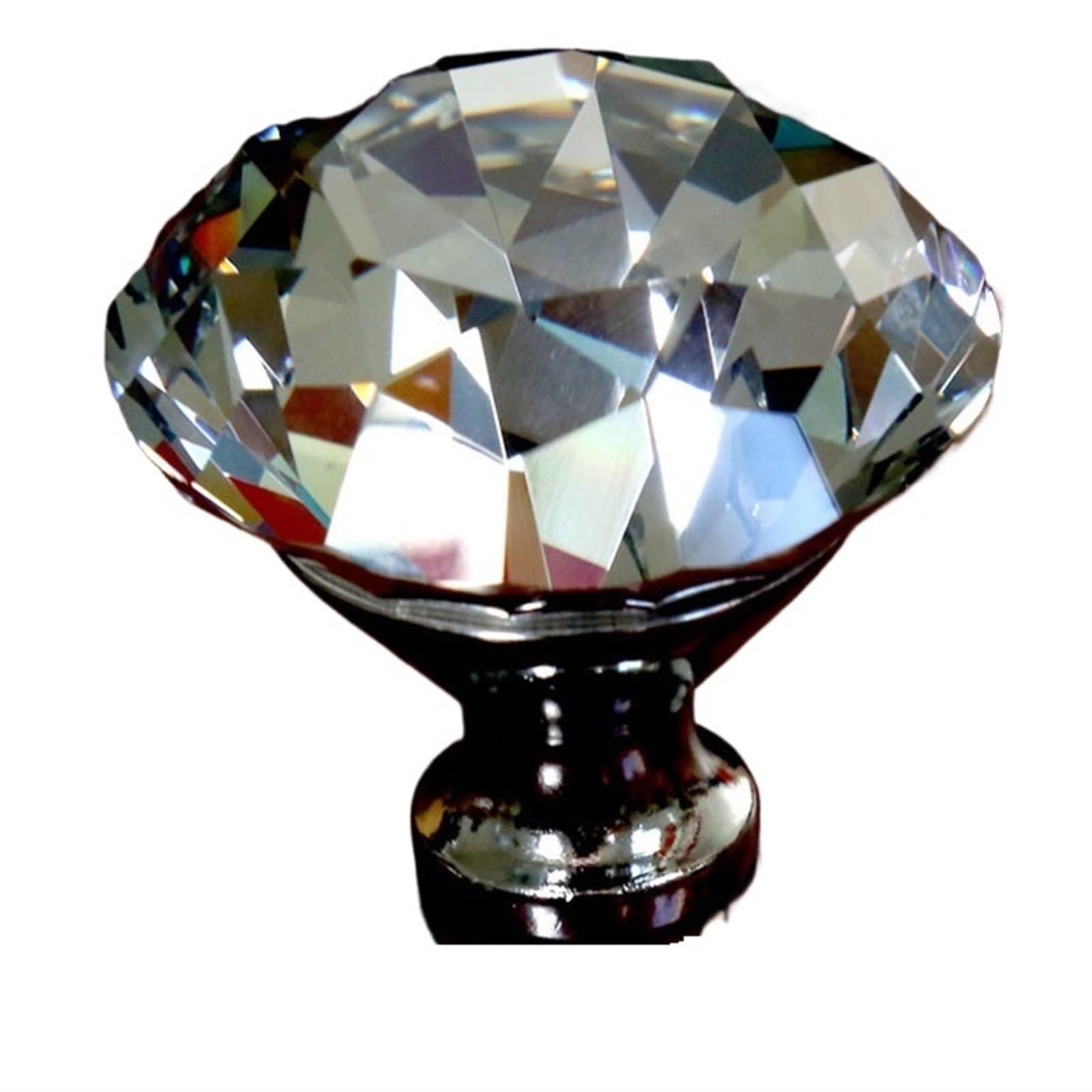 Boutons de tiroir en cristal diamant 40mm argentés pour vos poignées de cuisine