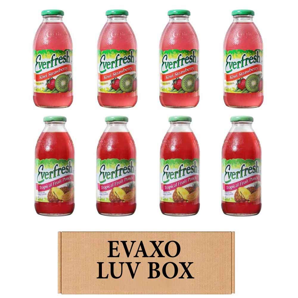 LUV BOX- variety Everfresh Juice 16 oz. pack of 8, Everfresh Kiwi Strawberry, Everfresh Tropical Fruit Punch. by evaxo