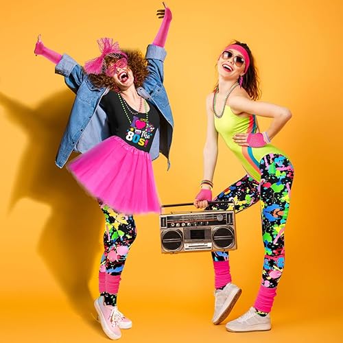 Miniatura 2 de Conjunto de accesorios de disfraz de los años 80 para mujer, camiseta, pantalones cortos, falda tutú, calentadores de piernas para fiesta Neno