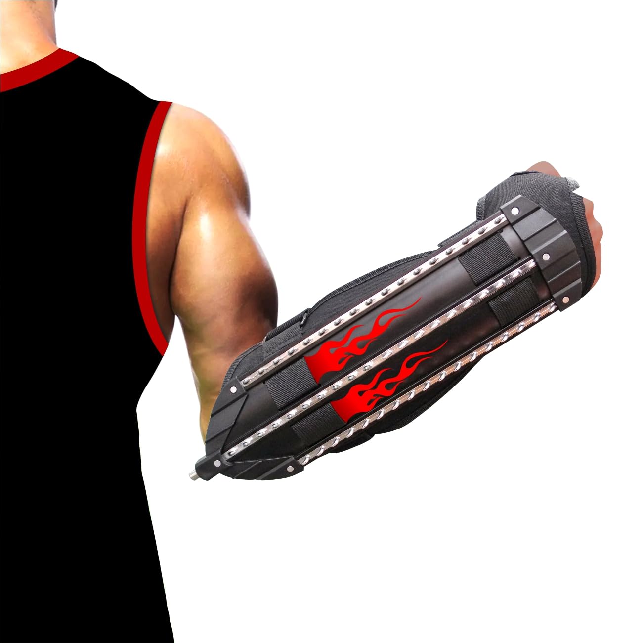 Shindn Outdoor Safety & Survival Self Defense Riot Arm Shield Hunting Tool, Portable Multifunctional Steel Shield with Tungsten Steel Tip Head and Flashlight