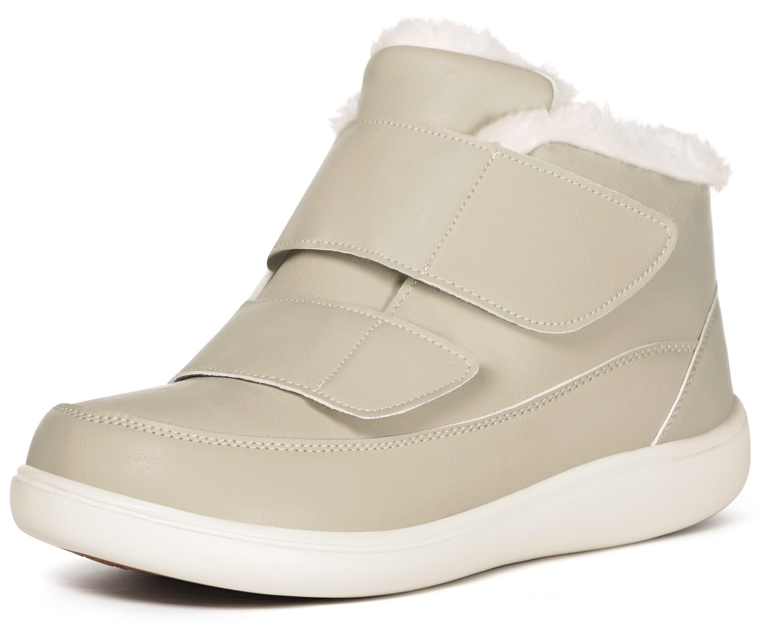 Hsyooes Diabetiker-Stiefel für Damen, breite Breite, Winter-Schneestiefel, warmes Fellfutter, wasserabweisend, rutschfest, bequem, verstellbare Riemen, Winterschuhe für geschwollene Füße
