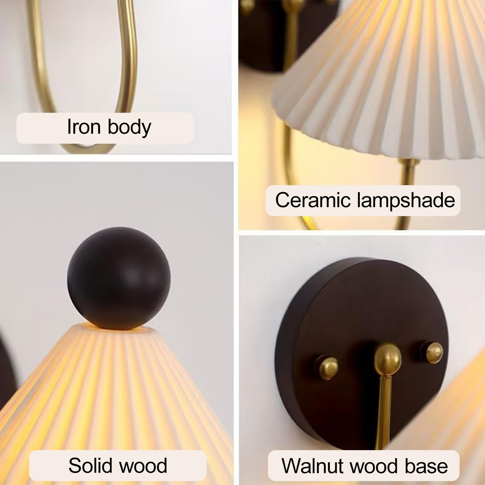 Aplique de Pared Moderno de Mediados de Siglo, lámpara de cerámica Plisada, iluminación Decorativa para Interiores, lámpara de Pared de Metal con Base Redonda de Madera, Casquillo