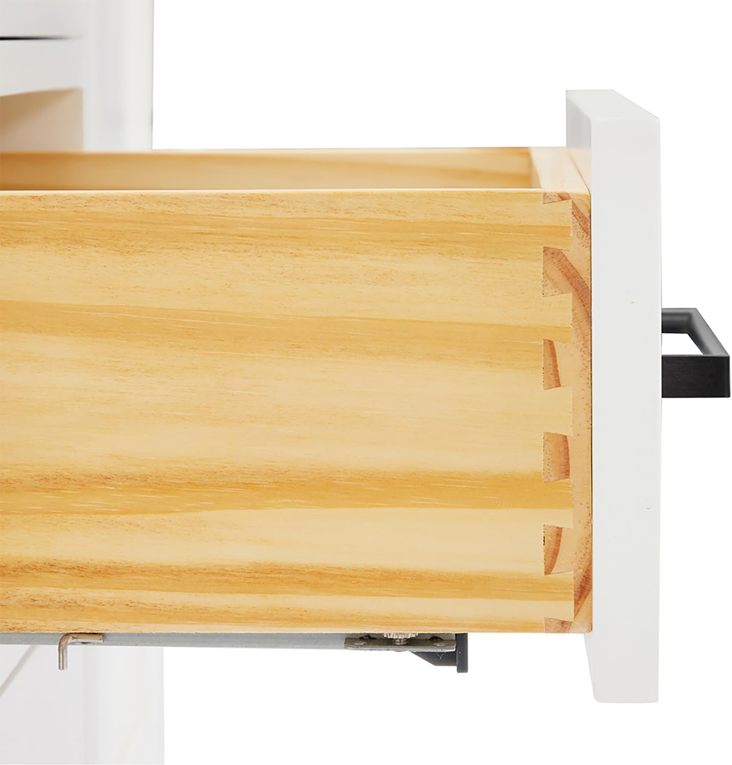 Close-up of a dovetail drawer joint in the ARIEL Hepburn vanity