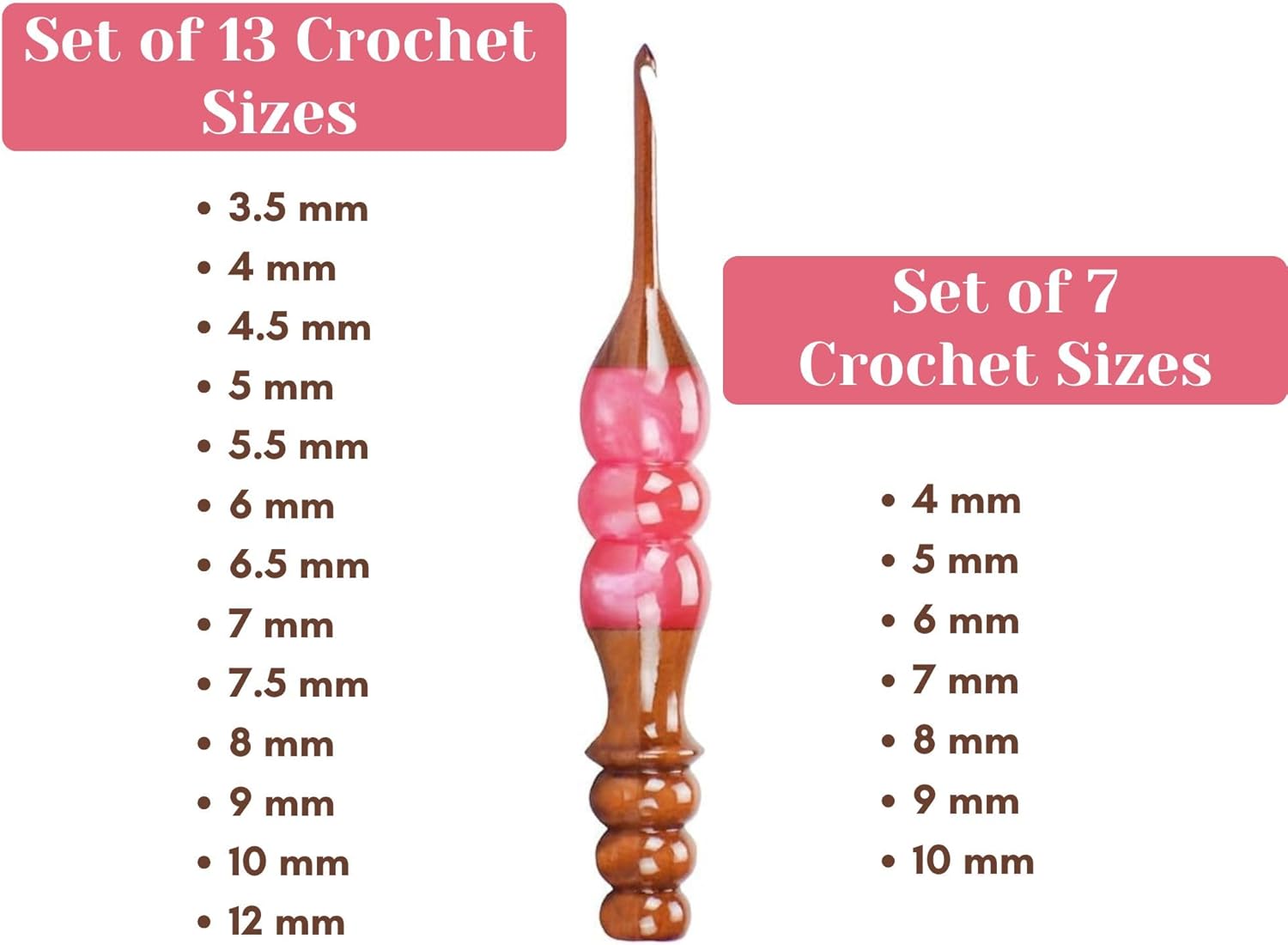 Wooden Crochet Hooks Set for Arthritic Hands | Ergonomic Soft Grip - Resin Mix Indian Rosewood Crochet Hook Set for Crocheting & Knitting (Pink, Set of 13)