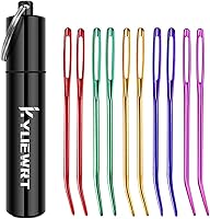 Vista 1 de KYUEWRT 10 piezas de aguja de tapicería de hilo, aguja de tejer de ojo grande con tubo de almacenamiento de aluminio