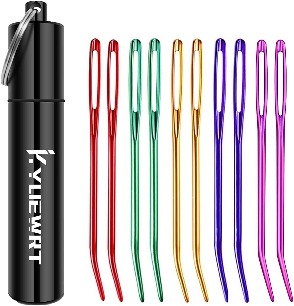KYUEWRT 10Pcs Yarn Darning Tapestry Needle,Large Big Eye Weaving Needle Bent Needles with Aluminum Storage Tube