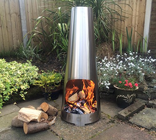 Made O' Metal Stainless Steel 110cm Garden Patio Cone Chimenea Log Burner Heater