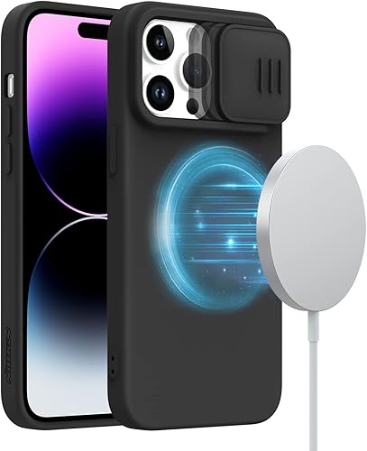 Nillkin Funda para iPhone 14 Pro compatible con Magsafe, funda magnética de silicona con funda para cámara deslizante, funda delgada de CamShield