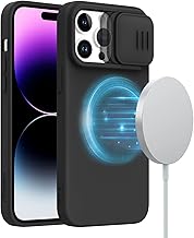 NILLKIN Liquid Silicone Case Compatible with iPhone 14 Pro Max MagSafe, CamShield Silky Magnetic Case with Sliding Camera ...