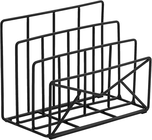 Miniatura 6 de MyGift Clasificador de correo de escritorio independiente de alambre de metal negro moderno de 3 ranuras con diseño de sobre, organizador de