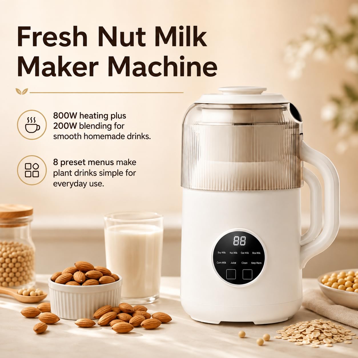Macchina per il latte di noci, 800 W, miscelazione 200 W, 1000 ml