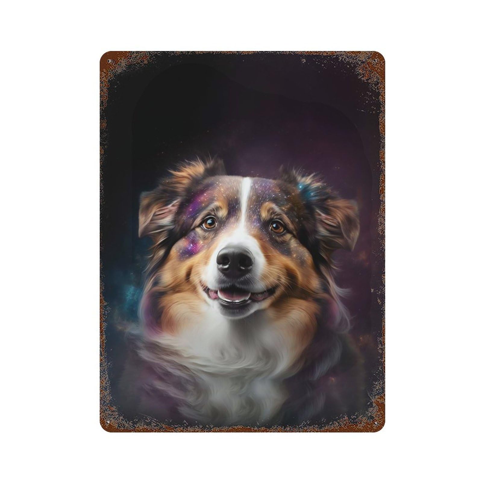 Space Australian Shepherd Vintage Metal Tin Sign 15.7"x11.8", Ideal for Cafe, Home Bar And Lounge Decor