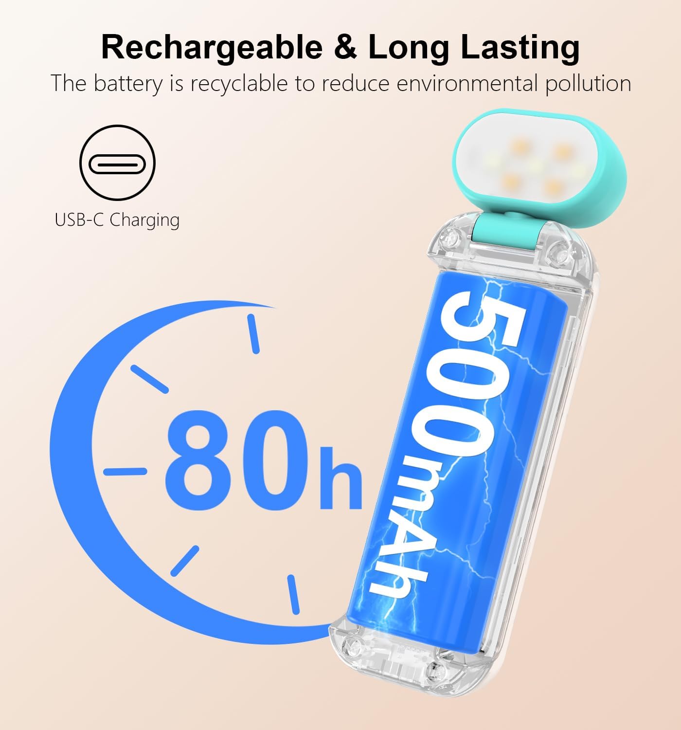 Gritin Reading Light, Rechargeable Book Light for Reading in Bed - Eye Caring 3 Color Temperatures, 5-Level Dimmable Brightness, Long Lasting, Compact Size Clip on Book Lamp for Bookworms-Blue