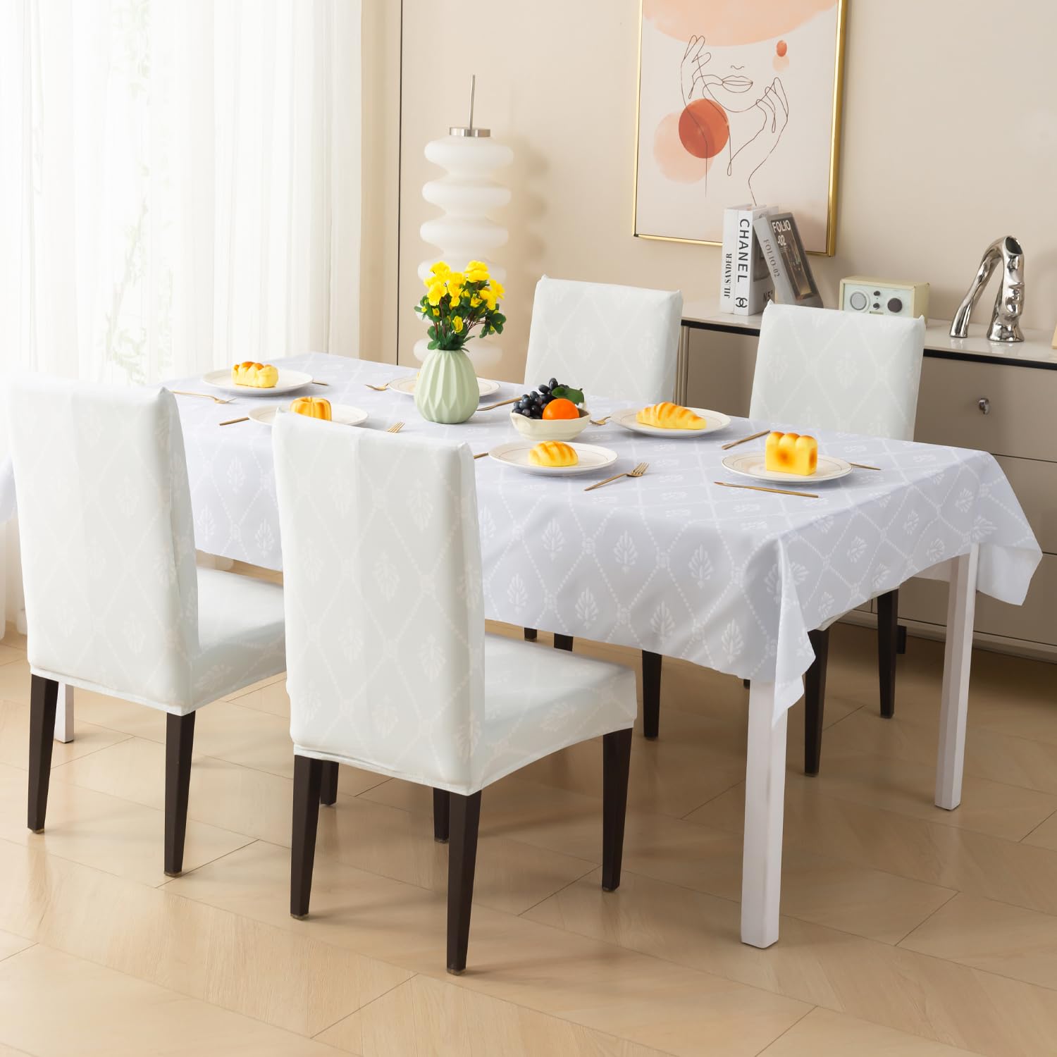 House of Quirk Dining Table Cover Waterproof for Kitchen Dining, Polyester Table Cloth Dust and Oil Repellent, Kitchen Décor (140x180cm, Grey Canvas, 1 Table Cover)